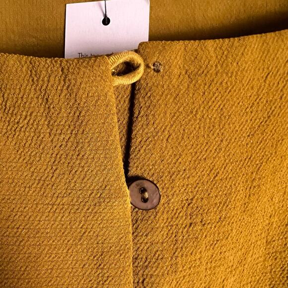 Amour Vert Nadja Mustard Yellow Square Neck Button Front Cropped Peplum Top M - Picture 12 of 13
